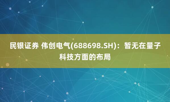 民银证券 伟创电气(688698.SH)：暂无在量子科技方面的布局