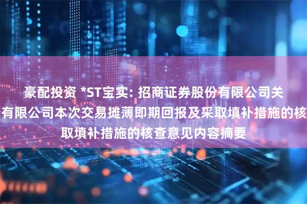 豪配投资 *ST宝实: 招商证券股份有限公司关于宝塔实业股份有限公司本次交易摊薄即期回报及采取填补措施的核查意见内容摘要